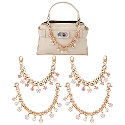 Pink 4шт 2 стили железный кабель цепи сумка декоративные цепи, с подвеской в виде цветка из эмали и застежками, аксессуары для замены сумок, золотые, розовые, 245~260 мм, 2 шт / стиль