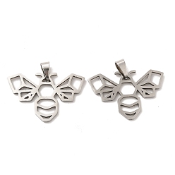 Нержавеющая Сталь Цвет Не тускнеющие 201 подвески из нержавеющей стали, пчелиное очарование, цвет нержавеющей стали, 20.2x30.5x1.5 мм, отверстие : 6.5x3 мм