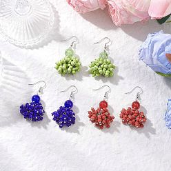 Mixed Color 3 Pairs Glass Round Dangle Earrings, Platinum, Mixed Color, 50mm