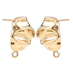 Real 18K Gold Plated SHEGRACE Brass Stud Earring Findings, Nuggest, with Loop, Cadmium Free & Lead Free & Nickel Free, Long-Lasting Plated, Real 18K Gold Plated, 21x14mm, Hole: 2mm, Pin: 11x0.7mm