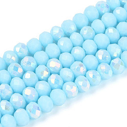 Светло-Голубой Нити из непрозрачных стеклянных бусин-ронделей с цветным покрытием ab, граненые, Небесно-голубой, 4.5x3.5 мм, отверстие : 0.7~1 мм, около 108~116 шт / нитка, 14.76~16.73'' (37.5~42.5 см)
