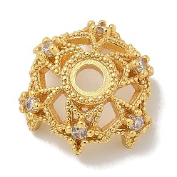 Настоящее золото 18K Стойка металлизированная звезда латунная микропаве прозрачные кубические циркониевые бусины колпачки, долговечный, без свинца и без кадмия, реальный 18 k позолоченный, 12.5x5 мм, отверстие : 2.5 мм