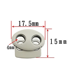 Light Grey Zinc Alloy Spring Cord Locks, 2 Hole Drawstring Toggle Spring Clasp, Light Grey, 17.5x15mm, Hole: 4mm