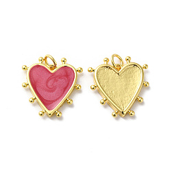 Cerise Rack Plating Brass Enamel Pendants, with Jump Ring, Lead Free & Cadmium Free, Heart Charm, Real 18K Gold Plated, Cerise, 19x18x3mm, Hole: 3.5mm