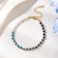 Синий Браслеты-рондели из латуни и окрашенного натурального малазийского нефрита для женщин, реальный 14 k позолоченный, синие, 7.28 дюйм (18.5 см)