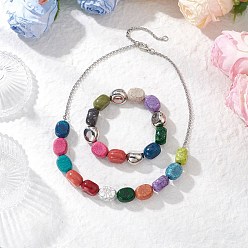 Платина Браслеты и ожерелья из овальных акриловых бусин, имитирующих бирюзу, платина, Ожерелье: 455 mm