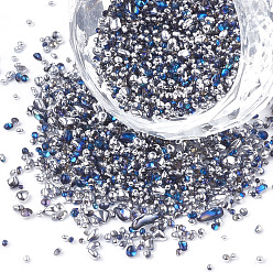 Bleu Dodger Plaqué perles de rocaille de verre, pour nail art accessoires de décoration, pas de trous / non percés, puce, Dodger bleu, 1.5~5x1.5~2x1.5~2 mm, sur 450 g / sac