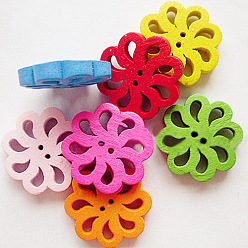 (52) Непрозрачная лаванда Резные кнопку в форме цветка, Деревянные пуговицы, разноцветные, 20 мм диаметром, толщиной 4 мм 