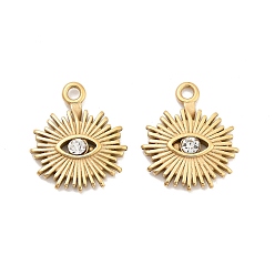 Настоящее золото 14K 304 подвески из нержавеющей стали, глаз, со стразами, реальный 14 k позолоченный, 20.5x17x3 мм, отверстие : 2 мм