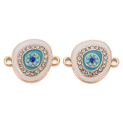 Белый Соединители звеньев эмали сплава покрытия стойки, с кристально горный хрусталь, без кадмия, без никеля и без свинца, Овальный с глазом, золотой свет, белые, 17x20x3 мм, отверстие : 1.6 мм