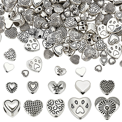 Античное Серебро 180 шт 10 стили бусины из сплава в тибетском стиле, сердце, античное серебро, 6~12x6~13x3~6 мм, отверстие : 1~4.5 мм