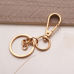 Light Gold Поворотный брелок из сплава, поворотные застежки-крючки с кольцами для ключей, золотой свет, 49x30 мм