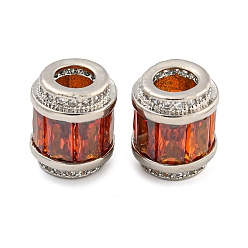 (123L) Белый крем непрозрачный блеск Реечное покрытие латунь микро паве кубический цирконий европейские бусины, долговечный, без свинца и без кадмия, колонка, платина, огнеупорный кирпич, 11.5x10 мм, отверстие : 4.5 мм