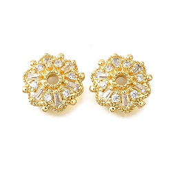 Настоящее золото 18K Колпачки для бусин из прозрачного кубического циркония с микропаве из латуни, долговечный, без кадмия и без свинца, стойки покрытие, реальный 18 k позолоченный, 11.5x12x4 мм, отверстие : 2 мм