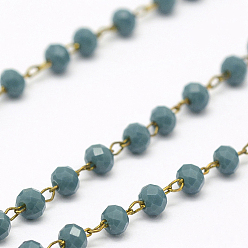 Кадет Синий Ручной цепи стекло бисером, пайки, с катушкой, с необработанной (без покрытия) латунной фурнитурой, без никеля , граненые, рондель, кадетский синий, 2.5~3 мм, около 32.8 футов (10 м) / рулон