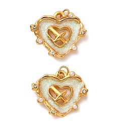 Нектар 304 нержавеющей стальной эмали подвески, с искусственным жемчугом и стразами из АБС-пластика и соединительным кольцом, шарма сердца, ионное покрытие (ip), реальный 18 k позолоченный, нектар, 16x18x3.5 мм, отверстие : 2.5 мм