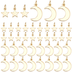 Echt 24 k vergoldet 80 PC 2 Stil 201 Edelstahlanhänger, mit 304 Biegeringen aus Edelstahl, Mond & Sterne, echt 24 k vergoldet, 10~17 mm, 40 Stück / Stil