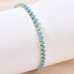 Horse Eye Synthetic Turquoise Tennis Bracelets, Brass Chain Bracelets for Women, Golden, Horse Eye, 7.01 inch(17.8cm), width 5mm