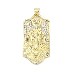 Настоящее золото 18K Латунные микро проложить кубического циркония подвески, Святой бенедикт, без свинца и без кадмия, долговечный, стойки покрытие, реальный 18 k позолоченный, 35.5x18x2.5 мм, отверстие : 4.5x3.5 мм