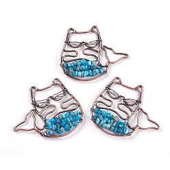 Kyanite Natural Kyanite/Cyanite/Disthene Big Pendants, with Brass Findings, Animal, Red Copper, 44x50x6mm