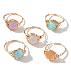 (52) Непрозрачная лаванда Круглые кольца на палец из натурального селенита, женское кольцо из медной проволоки, разноцветные, 11 мм, внутренний диаметр: 18 мм