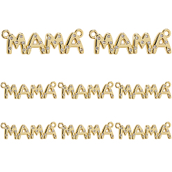Настоящее золото 18K 8шт. подвески-коннекторы из латуни с микропаве и прозрачными кубическими циркониями в виде надписи «Мама» ко Дню матери, долговечный, без свинца и без кадмия, стойки покрытие, реальный 18 k позолоченный, 8.5x27.5x2 мм, отверстие : 1.2 мм