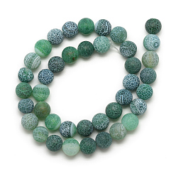 Sea Green Natural Weathered Agate Bead Strands, Frosted, Dyed, Round, Sea Green, 4~4.5mm, Hole: 1mm, about 95pcs/strand, 14.6 inch