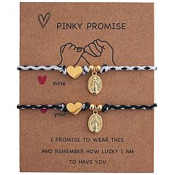 (52) Непрозрачная лаванда 2шт. 304 Набор парных браслетов из нержавеющей стали: сердце и религиозный медальон Девы Марии, регулируемые браслеты для него и для нее, золотые, с приветствием crad, разноцветные, 11.02 дюйм (28 см)