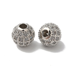 Платина Стойки обшивки круглые микро латунь проложить Цирконом шарики, долговечный, без свинца и без кадмия, платина, 8 мм, отверстие : 2 мм
