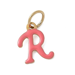 Letter R 304 из нержавеющей стали шармы эмали, с целью перехода в кольце, ионное покрытие (ip), золотые, Буква R, 11.5x9x1 мм, Перейти кольцо: 6x0.8 мм, 4.5 мм внутренним диаметром