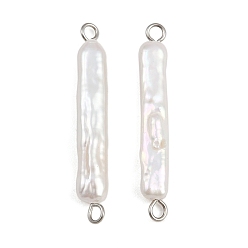 Нержавеющая Сталь Цвет Подвески-палочки из натурального пресноводного жемчуга Кеши, с 304 двойными петлями из нержавеющей стали, белые, цвет нержавеющей стали, 26~36x4~6x2.5~5 мм, отверстие : 1.6~2.5 мм