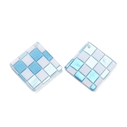 Light Sky Blue Checkerboard Style Rhombus Acrylic Pendants, Light Sky Blue, 28x28x2.5mm, Hole: 1.2mm