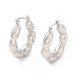 Platino Aretes de aro ovalados de latón para mujer, Platino, 27.5x25x6 mm, pin: 0.6~1x0.5 mm