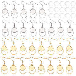 Золотой & Цвет Нержавеющей Стали Набор для самостоятельного изготовления заготовок для сублимационной серьги, в том числе 304 крючки для серег из нержавеющей стали с плоскими круглыми кабошонами, Кабошоны из стекла, золотые и нержавеющая сталь цвет, 40 шт / коробка