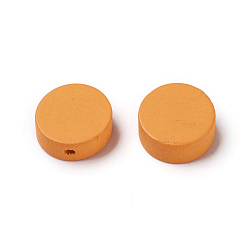 Темно-Оранжевый Природных шарики древесины, окрашенные, плоско-круглые, темно-оранжевый, 14.5~15x5.5~6 мм, отверстие : 1 мм