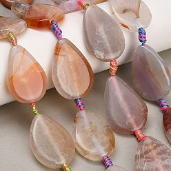 Sandy Brown Natural Banded Agate/Striped Agate Beads Strands, Dyed & Heated, Teardrop, Sandy Brown, 33~37.5x23.5~27x5~9.5mm, Hole: 3mm, about 9pcs/strand, 15.55~15.75''(39.5~40cm)