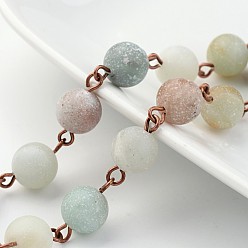 Амазонит Ручной натуральный амазонитовые бисерные цепочки, несварные, с латунным ушком, Красная медь, 39.3 дюйм