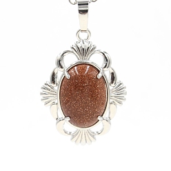 Камень с Пылевым Золотом Синтетические голдстоуновские подвески, подвески-цветы из латуни платинового тона, 34x25x9 мм