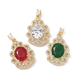 (52) Непрозрачная лаванда Латунные микро проложить кубического циркония подвески, без никеля , цветок с овальной, реальный 18 k позолоченный, разноцветные, 26.5x19.5x6.5 мм, отверстие : 2.5x3.5 мм