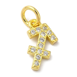 Стрелец 925 серебряные шармы, с четким кубического циркония, созвездие, золотые, Стрелец, 10x6x1 мм, отверстие : 2.5 мм