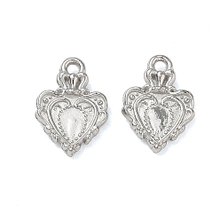 Stainless Steel Color 304 Stainless Steel Charms, Baroque Style Heart Charms, Stainless Steel Color, 14x10x2mm, Hole: 1.7mm