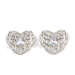 Прозрачный Многожильные звенья из латуни с паве из кубического циркония, долговечный, сердце, серебряный цвет гальваническим, прозрачные, 12x14.5x6 мм, отверстие : 1.8 мм