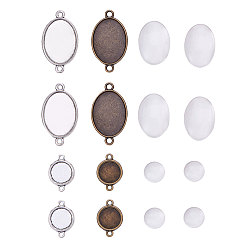 Mixed Color Tibetan Style Alloy Cabochon Connector Settings, Mixed Color, Tray: 12mm, 21x15x2mm, Hole: 2mm, 80pcs/box.