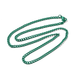 Green Spray Painted 201 Stainless Steel Curb Chain Necklaces, with Lobster Claw Clasp, Green, 17-3/4 inch(45.3cm)