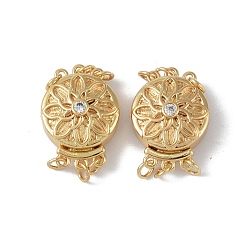 Настоящее золото 18K Покрытие стойки латунь микро паве прозрачный кубический цирконий застежки коробки, 3 нитей, 6-луночное, плоские круглые с цветочным узором, реальный 18 k позолоченный, 21x15.5x8 мм, отверстие : 2.4 мм