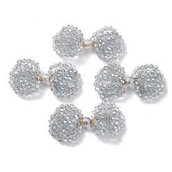 Light Steel Blue Copper Wire Wrapped Glass Beaded Bowknot Cabochons, Light Steel Blue, 24x41x5.5mm