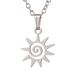 Солнце Не тускнеющие 201 ожерелья с подвесками из нержавеющей стали, 304 из нержавеющей стали кабель цепи ожерелья, солнце, 15.94 дюйм (40.5 см), ВС: 18.5x13 mm