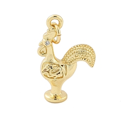 Настоящее золото 18K Стойки обшивки латунные подвески, с кубического циркония, петушиные чары, долговечный, без свинца и без кадмия, с целью перехода в кольце, реальный 18 k позолоченный, 20.5x13x4.5 мм, отверстие : 3 мм