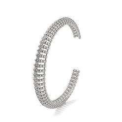 Platinum Brass Micro Pave Cubic Zirconia Hollow Cuff Bangles, Long-Lasting Plated, Lead Free & Cadmium Free, Platinum, Inner Diameter: 2-3/8 inch(5.9cm)