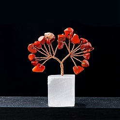 Красный Камень Натуральная крошка из красной яшмы Дерево жизни украшения, на натуральной селенитовой основе, Медная проволока, энергетический камень фэн-шуй, подарок для женщин и мужчин, медитация, 60~65 мм